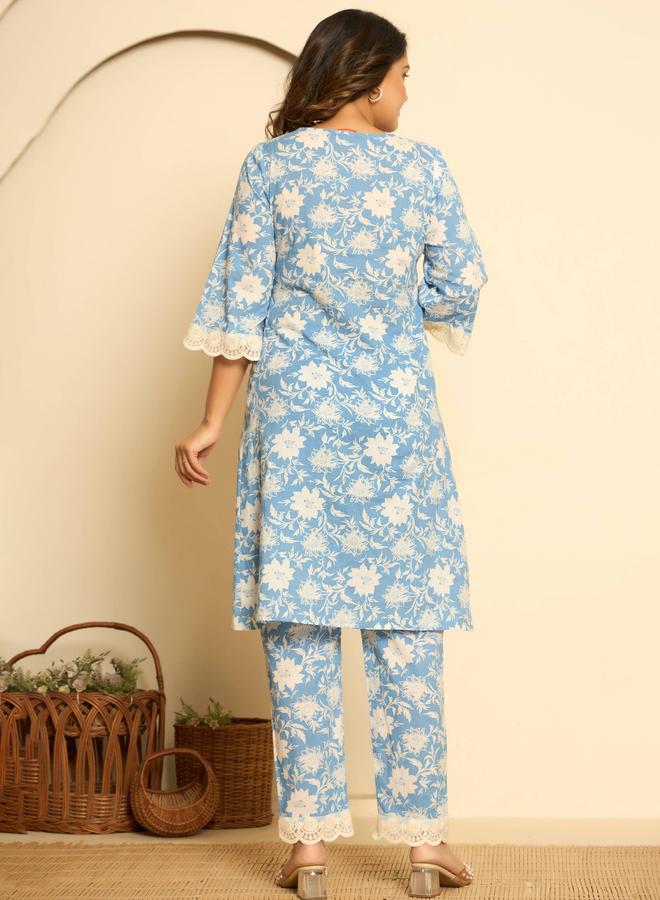 KASYA Blue Cotton Printed Co-Ord Set - Image 5